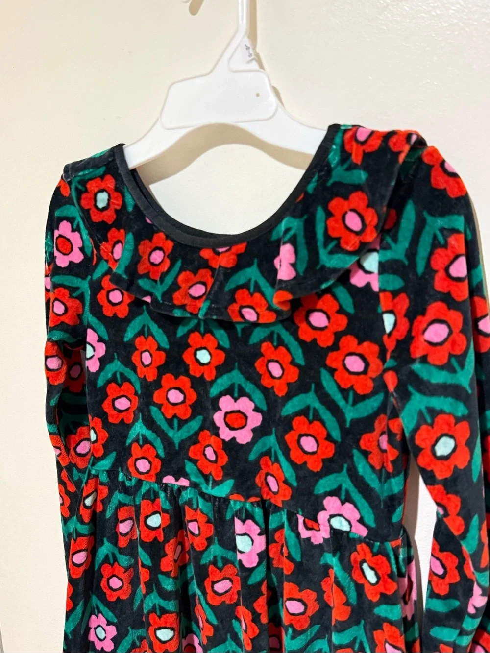 Hanna Andersson Black Long-Sleeve dress with Red, Pink & Green Floral Print